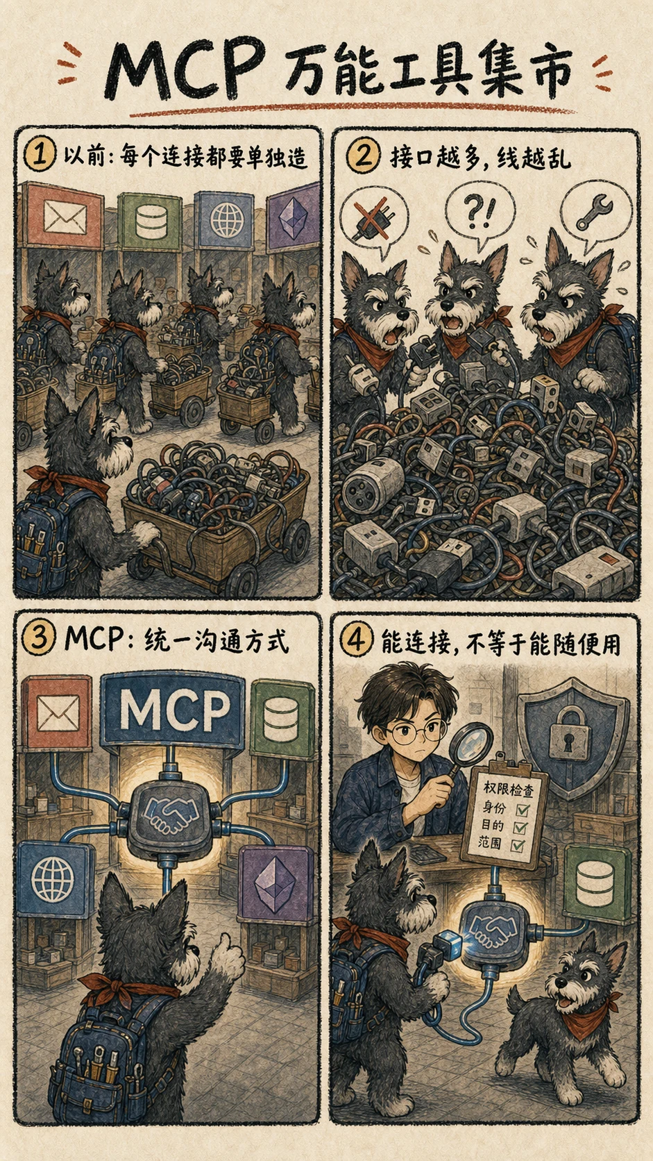 assets/ai-agent-comics/ch04-04-mcp-market.webp