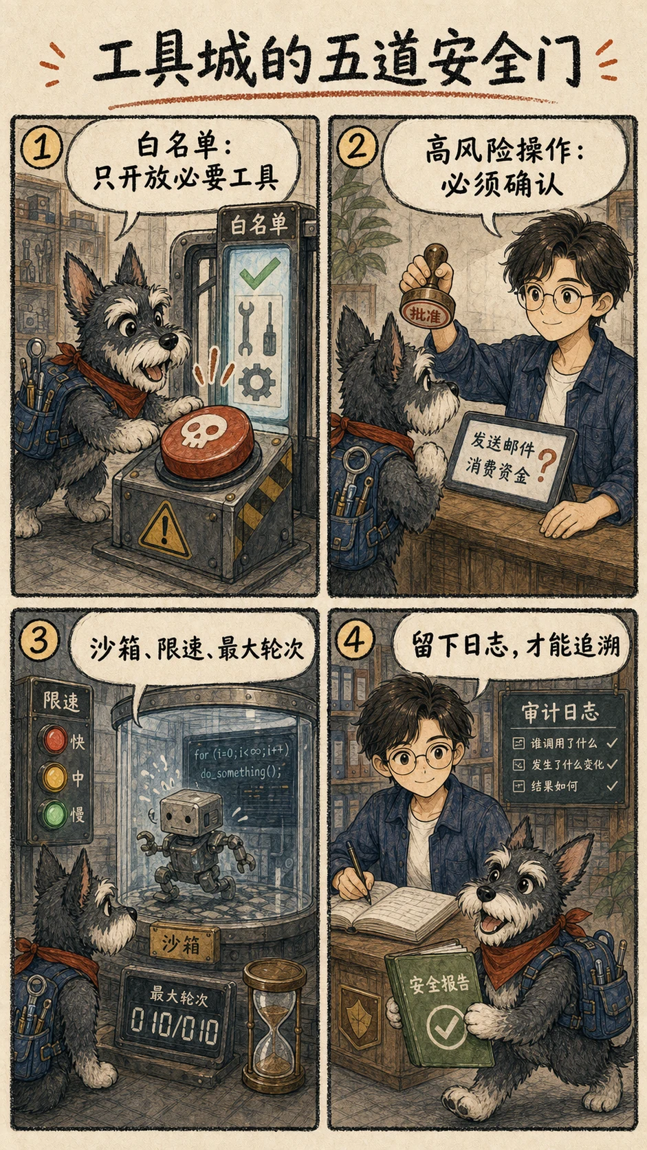 assets/ai-agent-comics/ch04-05-safety-gate.webp